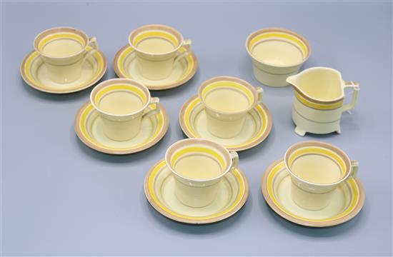 An Art Deco Dorland yellow & beige stripe coffee service